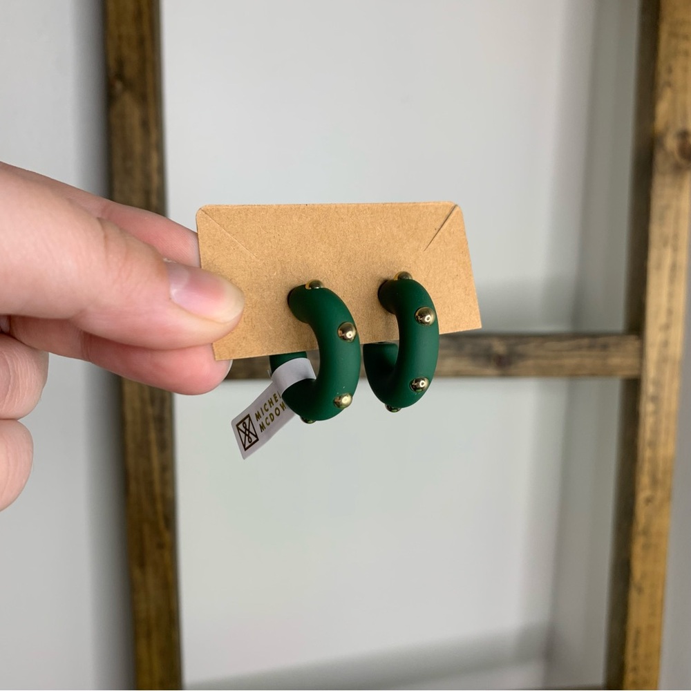 Michelle Mcdowell Small Green Hoop Studded Earrings